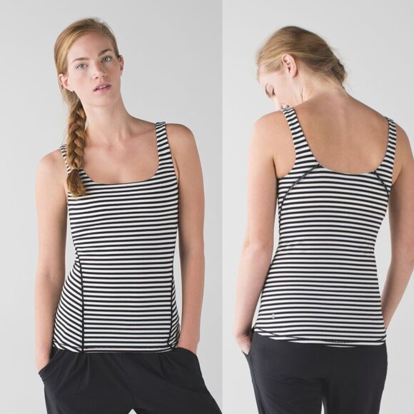 Lululemon Amala Tank Top Narrow Bold Stripe Black Angel Wing 21953 - Picture 1 of 11